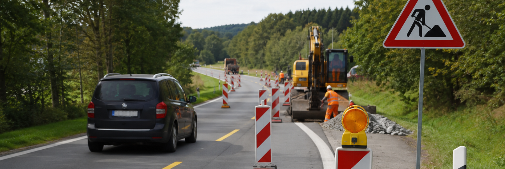 Verkehrssicherung von Arbeitsstätten © KI-generiertes Bild Verkehrssicherung von Arbeitsstätten an Straßen nach MVAS 99 (innerorts, Landstraßen)